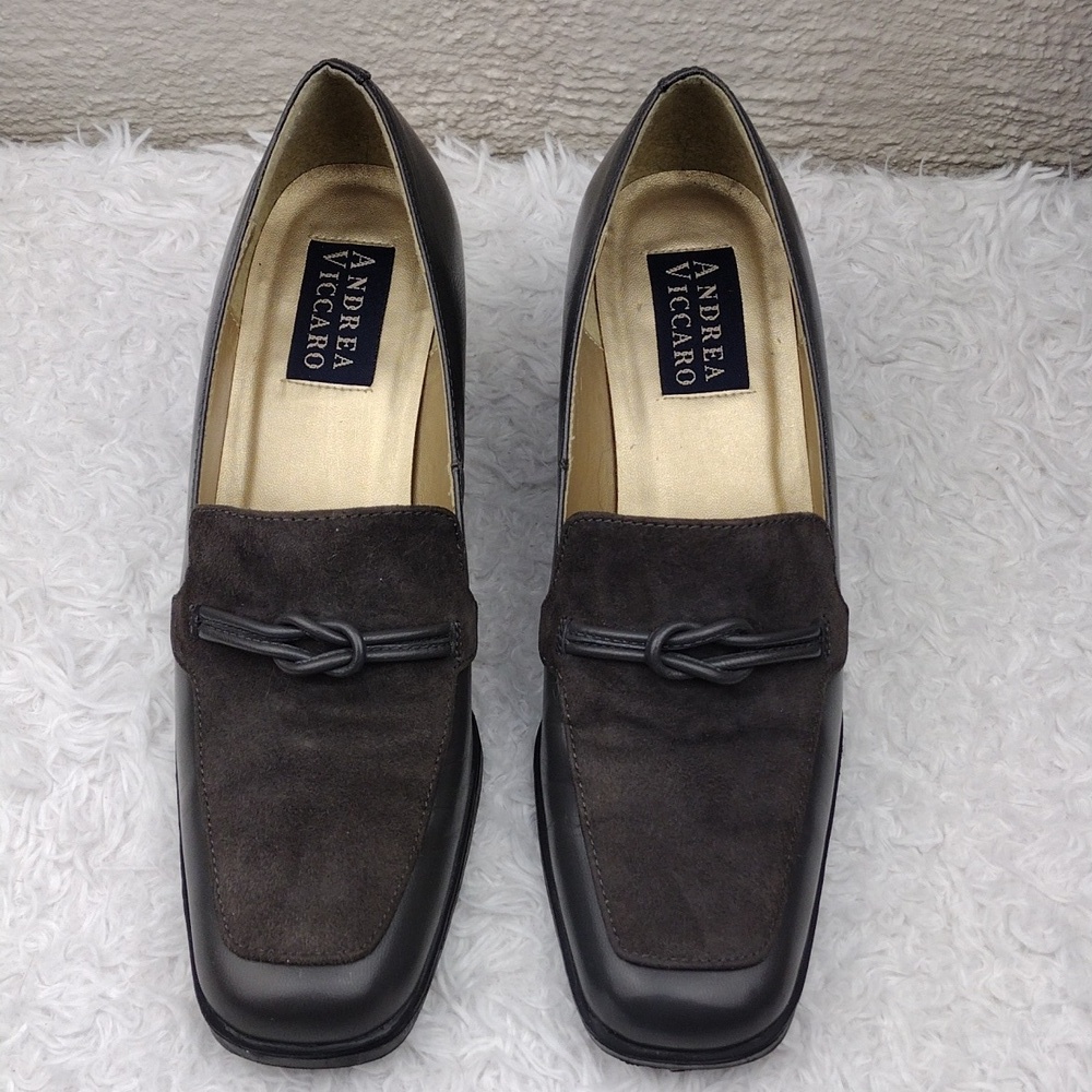 Andrea Viccaro Dark Grey Leather Suede Upper Square Toe Blocked High Heel Shoe - Picture 3 of 15
